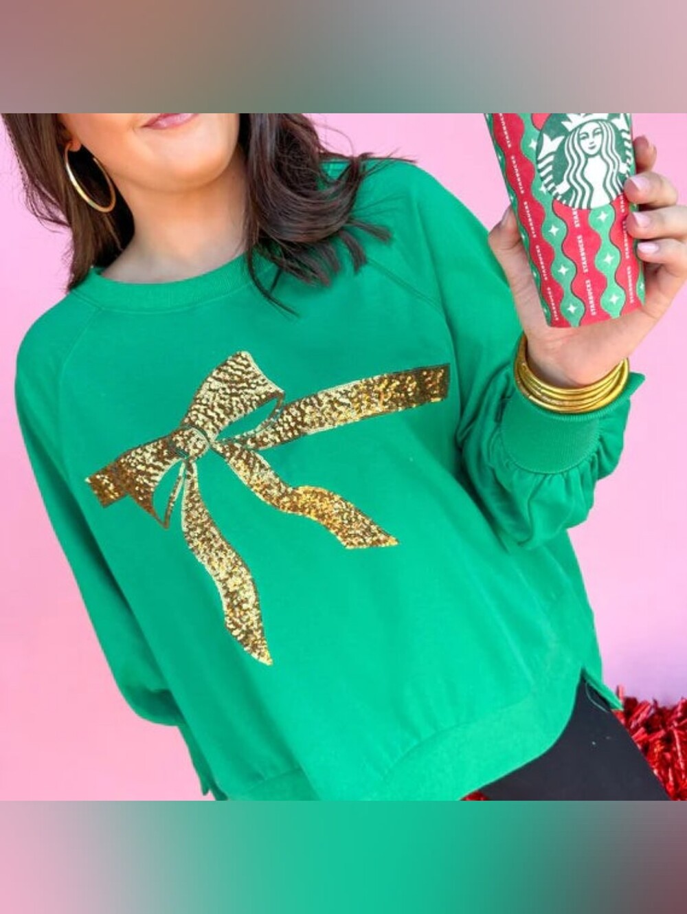 Fantastic Fawn Holiday Sweater Gold Sequin Bow